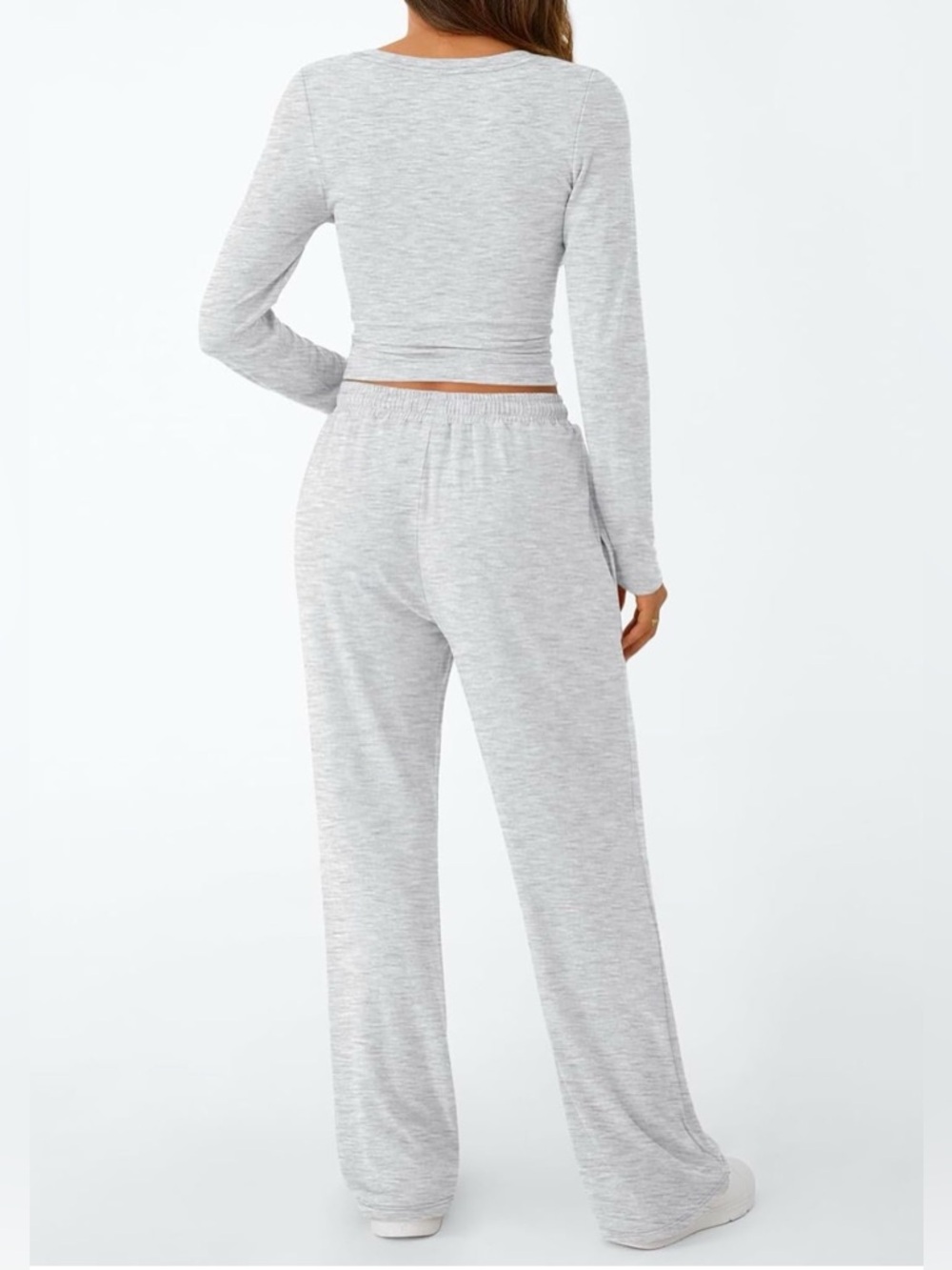 WIHOLL Lounge Sets Women 2 Piece Long Sleeve, Ruched Wide Leg Pants SMALL - Picture 2 of 9